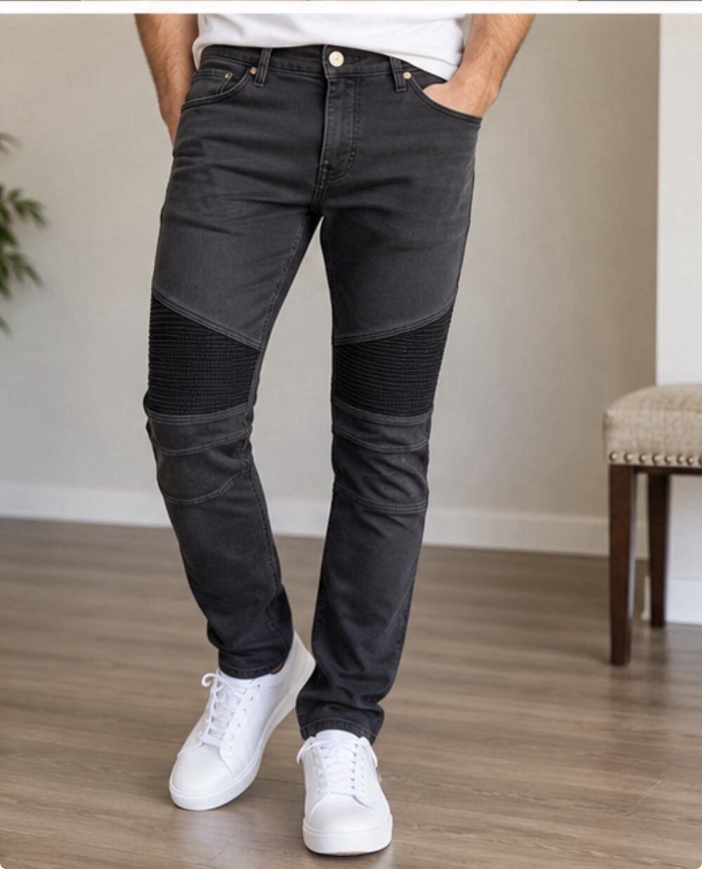 Marc Ecko Cut & Sew Men’s 32x32 Black Moto Biker Pants Ribbed Knee Skinny Jeans